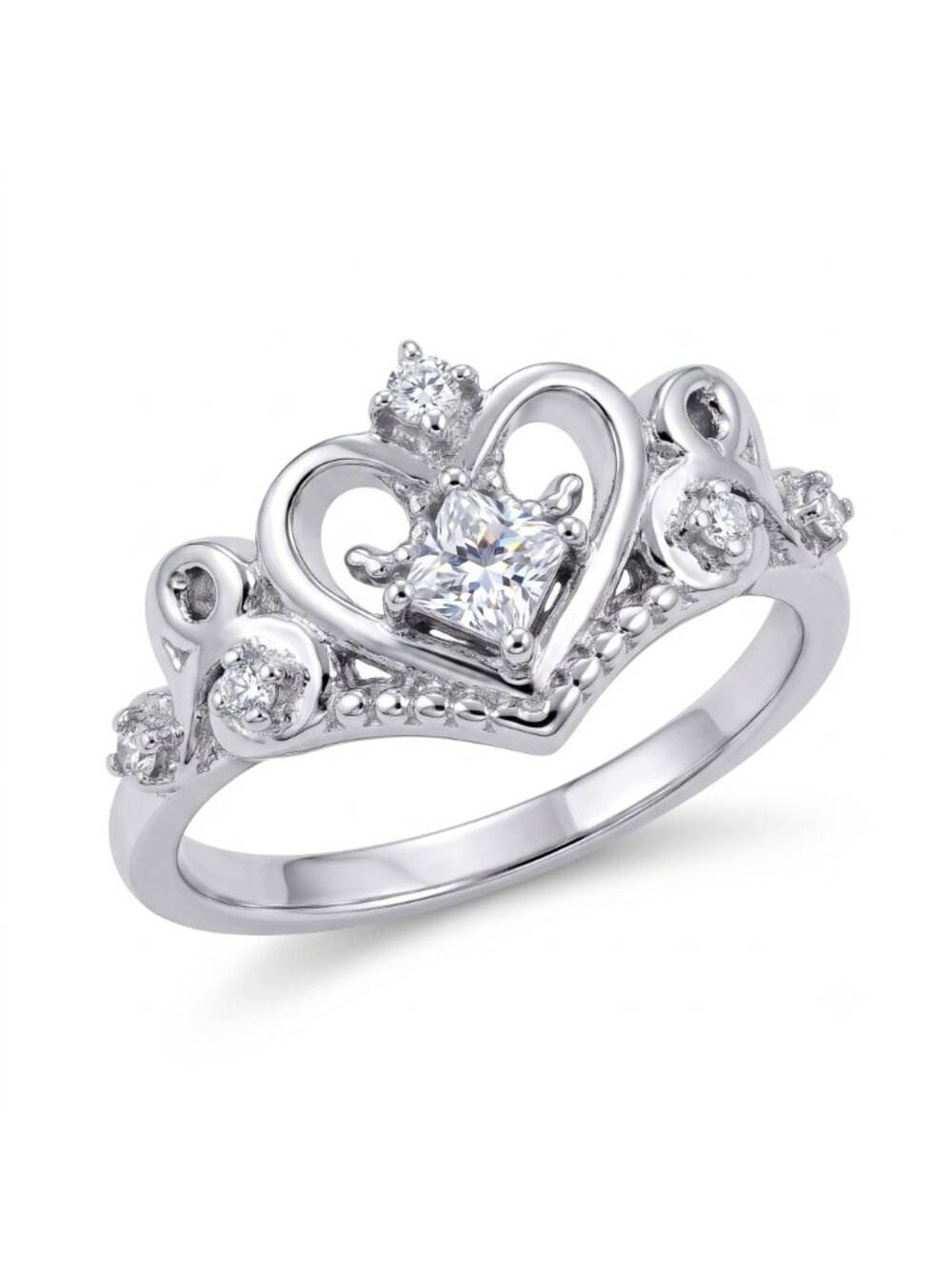 Heart Crown Tiara Ring - 925 Sterling Silver Charmed Aroma